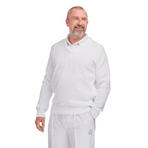 Drakes Pride Mens White Ribbed Bowls Pullover